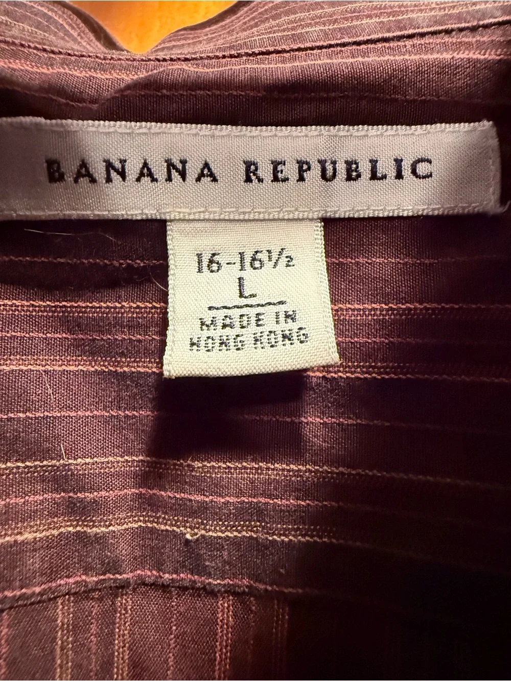 Banana Republic Men's Burgundy and Gray Striped Dress Shirt